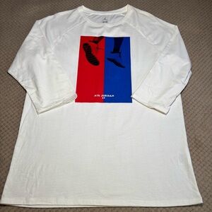 Air Jordan 23 3/4 Sleeve Graphic Tee, Red & Blue, Mens Size L  Crew Neck